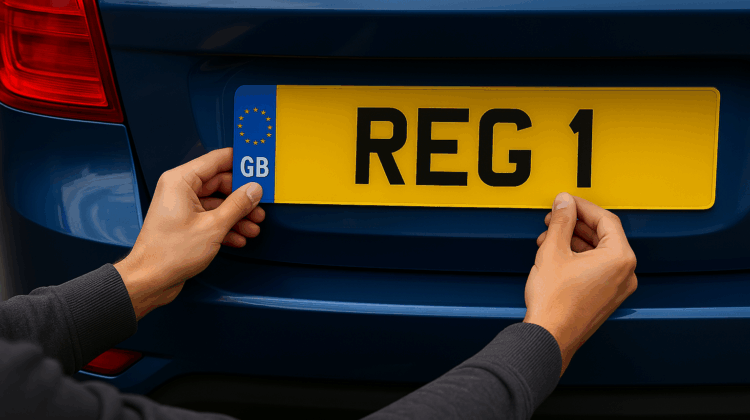 UK personalised number plate being fitted to a Motability car so the registration reads REG 1